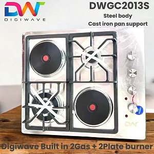 Digiwave 2 Gas + 2 Electric Hotplates Cooker – Silver