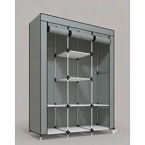 3 Column Portable Fabric Foldable Clothes Closet Wardrobe - Grey