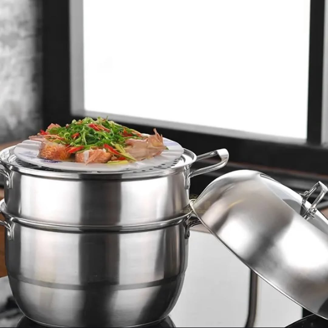 3 Layer Stainless Steel Food Steamer 30cm- Silver