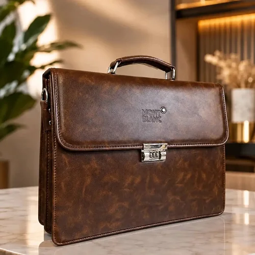 Premium Brown Leather Briefcase for Men – Executive Business Laptop Bag with Lock