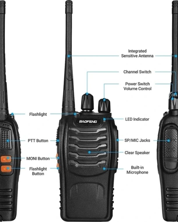 Baofeng Walkie Talkie ( 1 Pair ) Radio Call BF-888S With, USB-C Charge Port, Two-Way Pair Of Two - Black