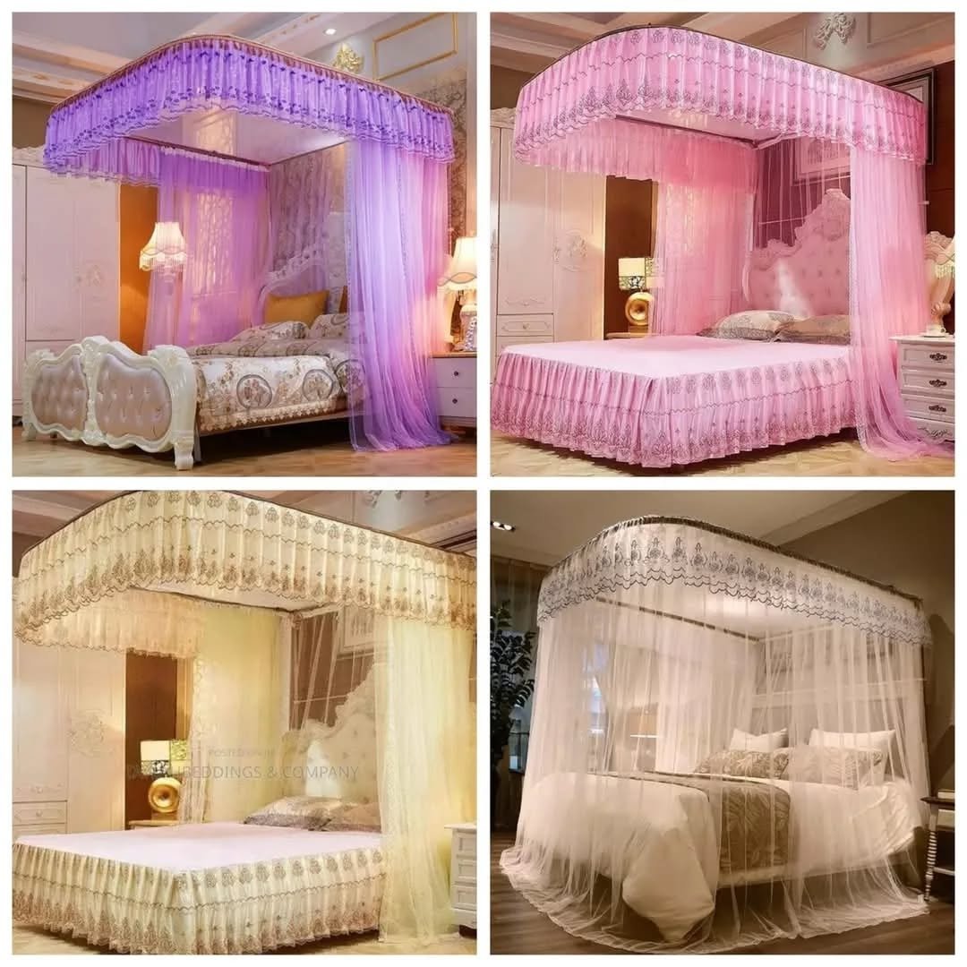 6x6 Two Stand Railed Mosquito Net - Multicolor Design May Vary