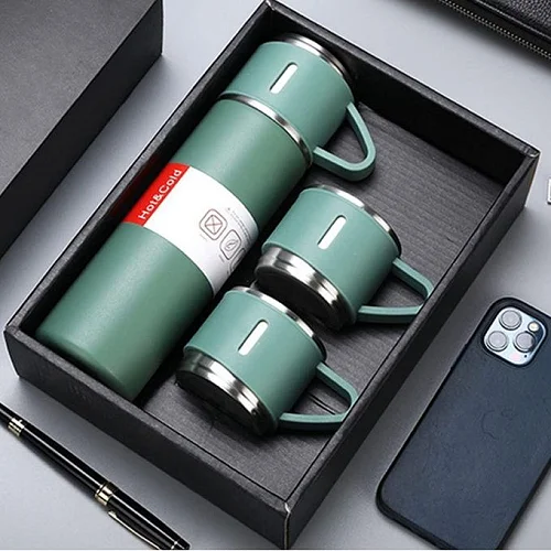 500ml Stainless Steel Vacuum Flask Gift Set with 2 Mugs
