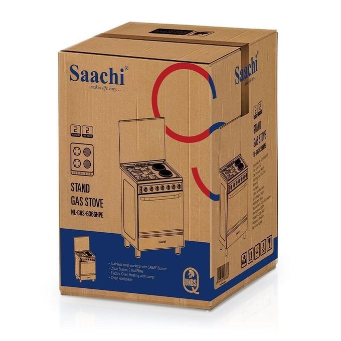 Saachi 2 Gas + 2 Electric Stainless Steel Cooker with Electric Oven 60×60cm – Silver