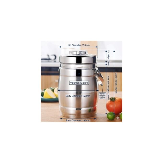 Aulun 3.2L Food Flask – Stainless Steel Insulated Food Container – Silver