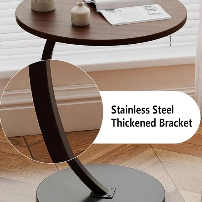 Wooden Coffee Table – C-Shaped Laptop, Tea & Sofa Side Table - Brown