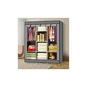 3 Column Steel Frame Cloth Wardrobe – Grey