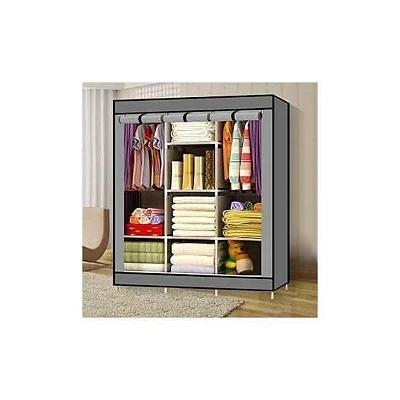 3 Column Steel Frame Cloth Wardrobe – Grey