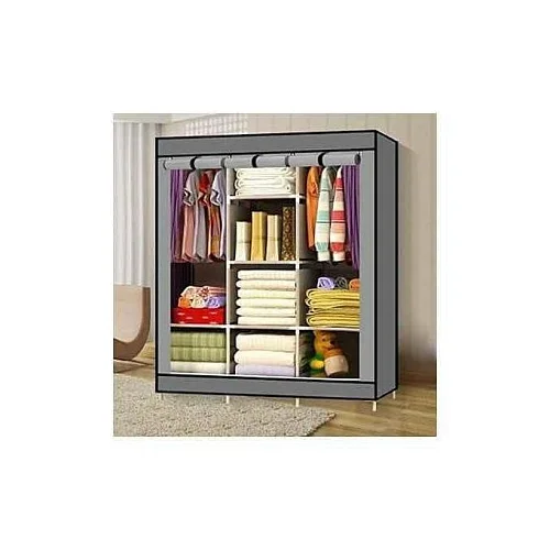 3 Column Steel Frame Cloth Wardrobe – Grey
