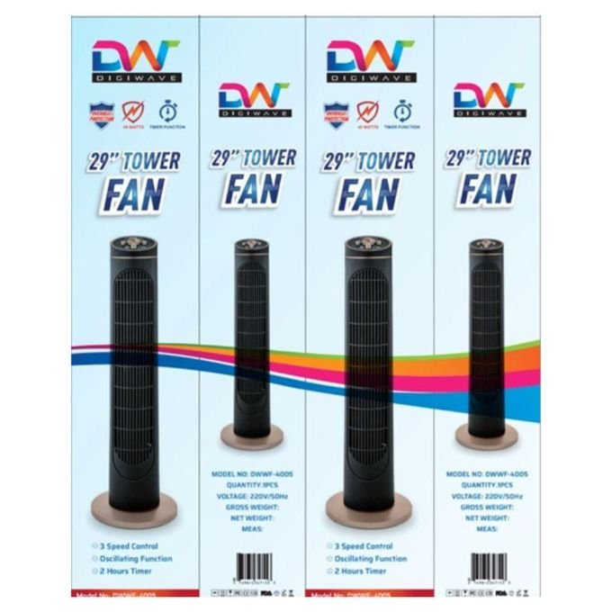 Digiwave 29"  Tower Fan With Timer - Black