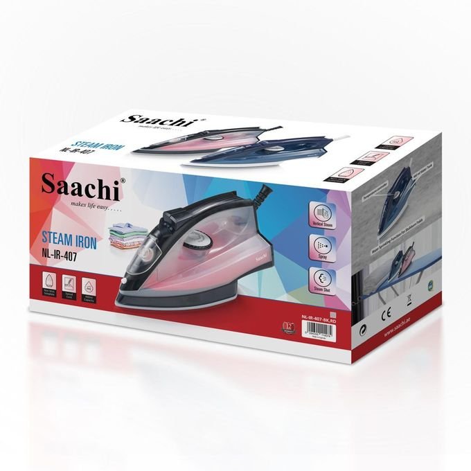 Saachi Steam Iron with Nonstick Plate - Pink