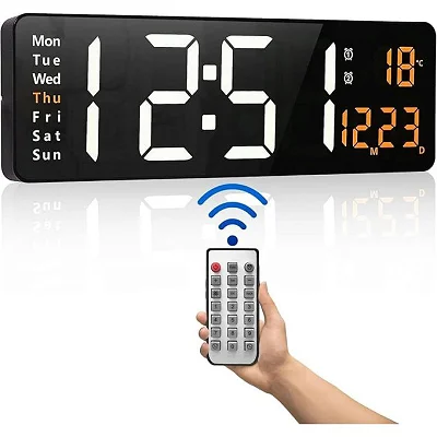 Digital LED Wall Clock - Time, Date, Temperature &amp; Day Display with USB Power,