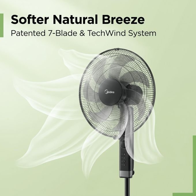 Midea 16-Inch Stand Fan FS40-23MT – 7 Patented Blades, 3 Speeds & 2H Timer
