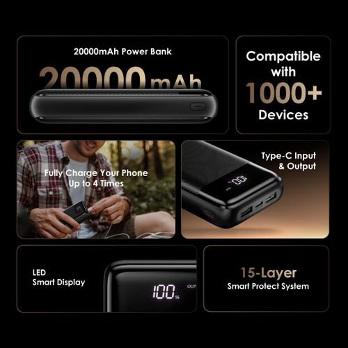 Oraimo Traveler 12 Byte Power Bank 20000mAh 12W Fast Charging Digital Display