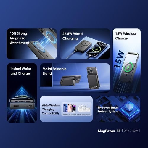 Oraimo MagPower 15 Power Bank 10000mAh Wireless Strong Magnetic Attachment - Black