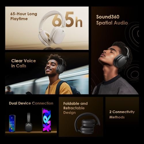 Oraimo BoomPop Lite Wireless Headphones ENC Over-Ear Spatial Audio - Black