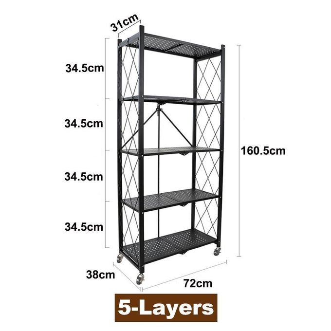 Foldable kitchen rack 5 layers, display rack stainless steel metal, multipurpose rack