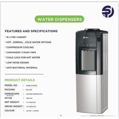 SPJ Water Dispenser Hot, Normal , Cold With Cabinet (storage Compartment) - Silver