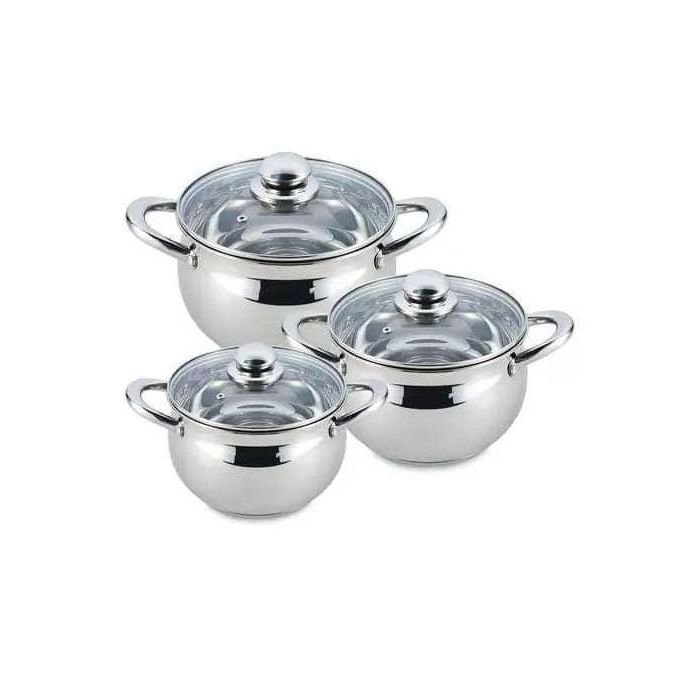 6 Pieces Set Of Heavy Duty Stainless Steel Cookware Serving Dishes With Thickened Bottom And Glass Lids-Silver