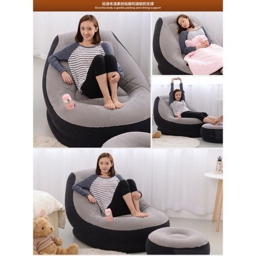 Intex Air Seat with a Footrest Stool, Comes with a Pump-Black, Grey.