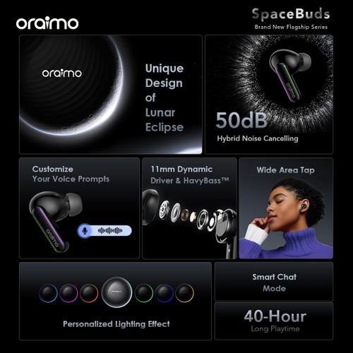 Oraimo SpaceBuds Wireless Bluetooth Earbuds Customized Voice Promp Noise Cancellation