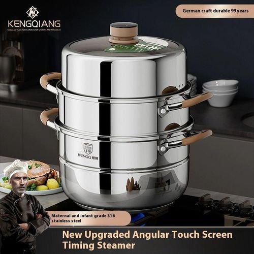 3-Tier Stainless Steel Food Steamer With Timer 32Cm – Fast & Healthy Cooking. Silver