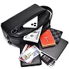 Multi-Pocket Leather Hand Clutch with Zipper – Black
