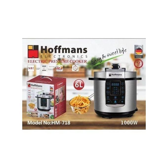 Hoffmans 14-in-1 6 Liter Digital Electric Pressure Cooker With Steamer and Deep Fryer Basket HM-718 - Silver
