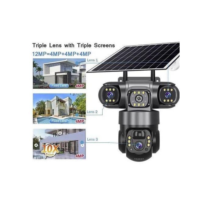 Solar Camera 4G Sim Card Outdoor 3 Lens 3 Screen PIR Human Detect Network IP Cameras Night Vision CCTV Security Protection