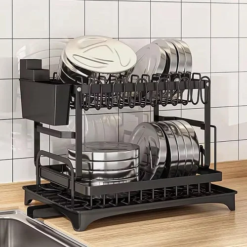 2 Tier Dish Rack for Kitchen Counter – Dish Drying Rack with Draining Tray, Utensil &amp; Cutting Board Holder