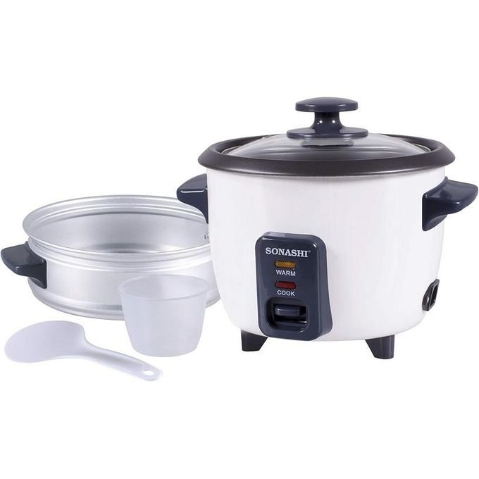 Sonashi 1.8Liters Multifunction 3 In 1 Rice cooker, Removable Cooking Pot with Metal Housing, Tempered Glass lid SRC-328- White
