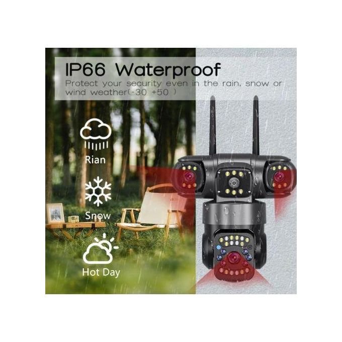 3 Lens Electric PTZ Camera 6MP WiFi Security CCTV Wireless IP Triple-Lens Network PTZ Triple Screens Camera - Black