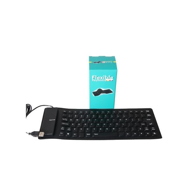 Flexible USB Silicone Gel Full-Sized Keyboard - Black