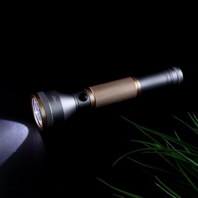 Geepas Rechargeable LED Flashlight with Power Bank, Sturdy Housing with 340 Lumens