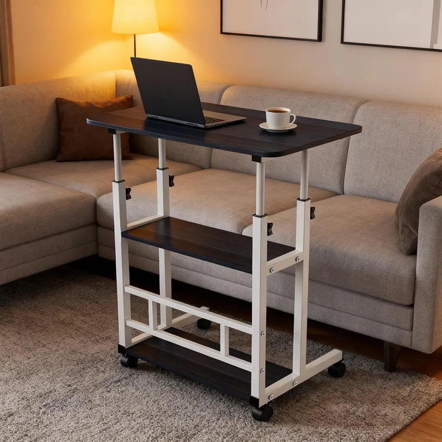 Adjustable Height Computer Desk – Sturdy & Spacious Home Office Desk (60 x 40 x 90 cm) – Black & White