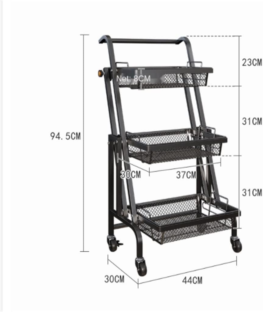 3 Tier Trolley Portable Kitchen Storage Rack Metal Stand - Black
