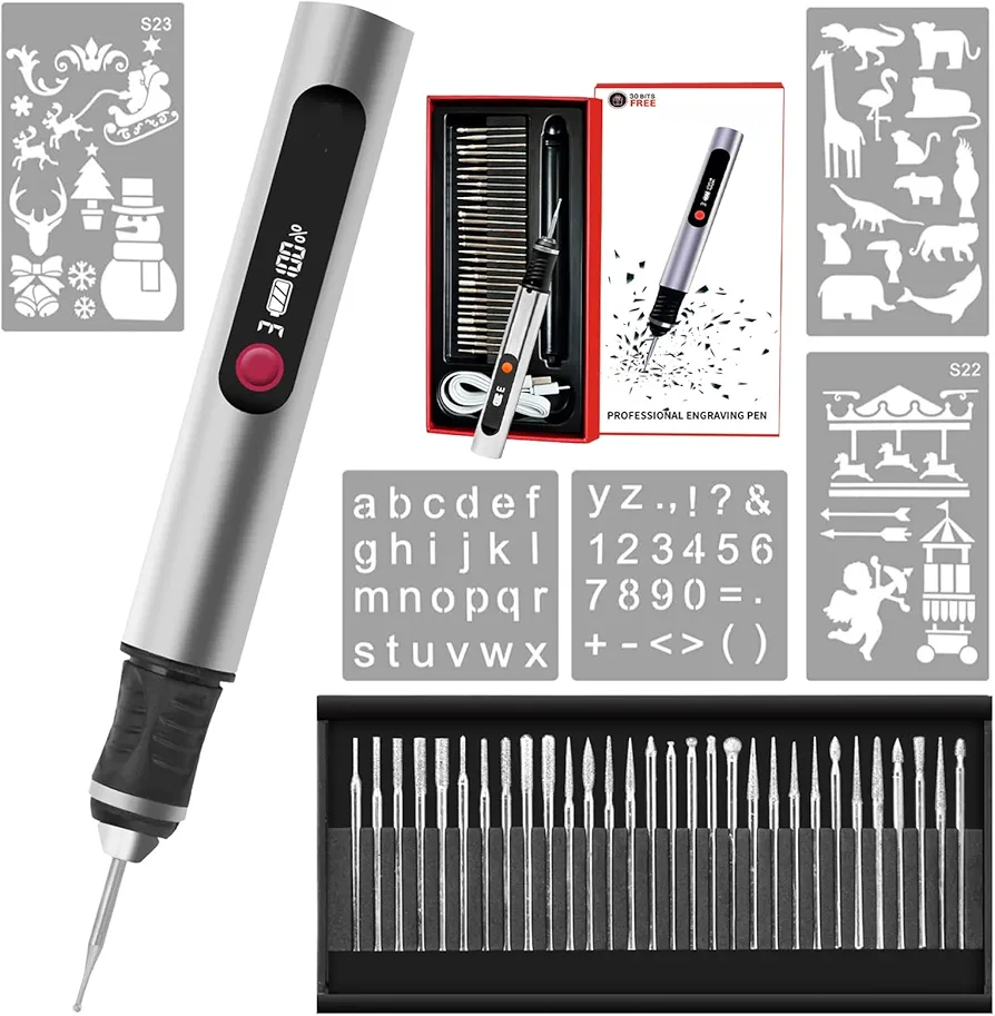 30-in-1 Portable Rechargeable Engraving Pen With 30 Bits