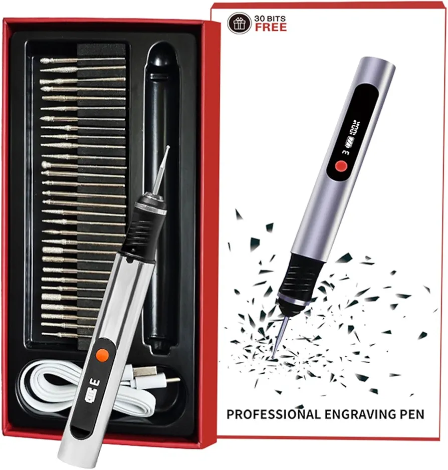 30-in-1 Digital Rechargeable Electric Engraving Pen Kit – Cordless Multi-Functional Engraver