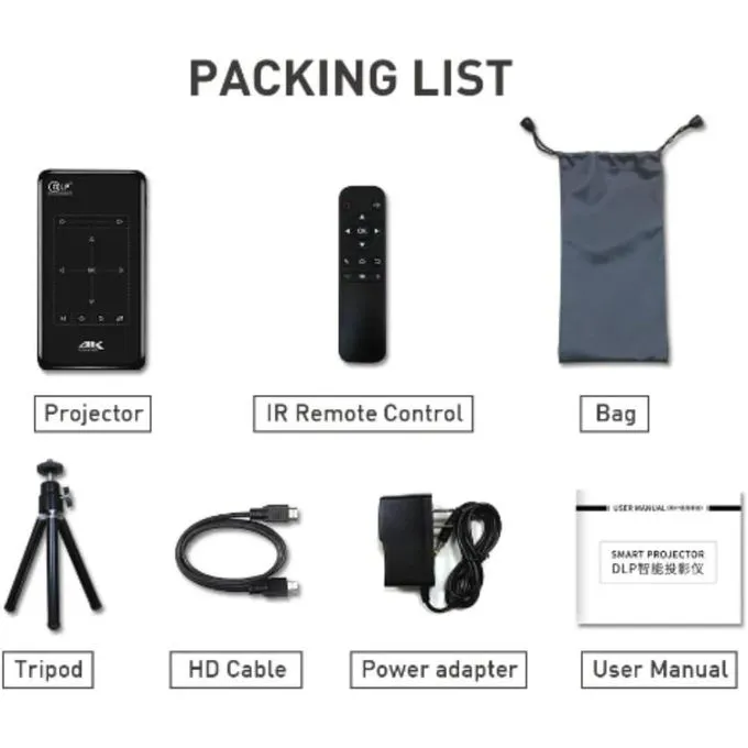 BP09 Portable Mini Smart Projector with 4K ULTRA HD LED Video Projector Built-In Wi-Fi / 1000 lumens