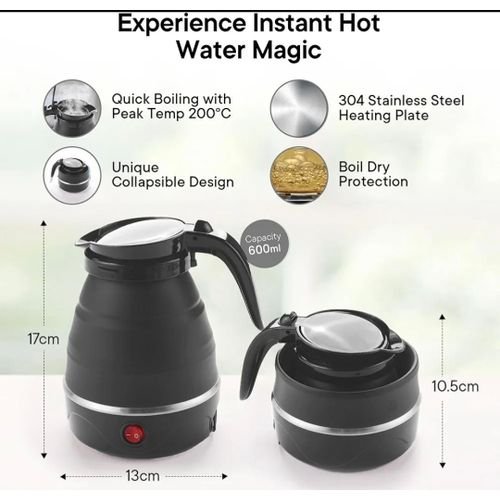 Hoffmans Foldable Electric Travel Kettle 0.6L Portable Collapsible Water Boiler and Tea Pot