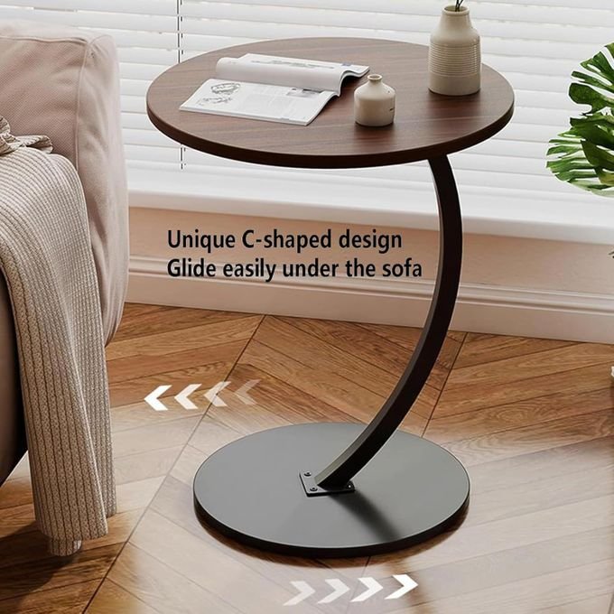 Wooden Coffee Table – C-Shaped Laptop, Tea & Sofa Side Table - Brown