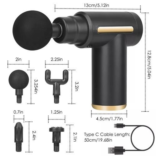 6-Speed ​​Massage Gun Massager + 4 Heads - Black