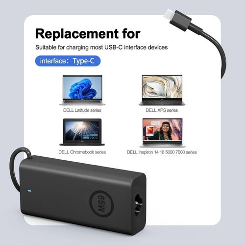 DELL Original USB Type C Charger 65W For Laptop -Black