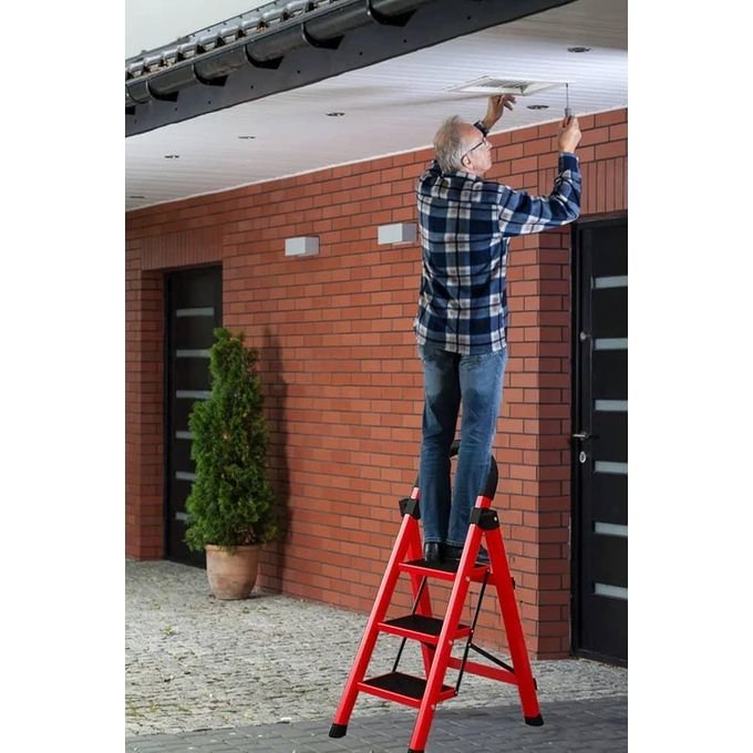 3-Step Foldable Household Ladder with Anti-Slip Wide Pedals and Safety Handrail