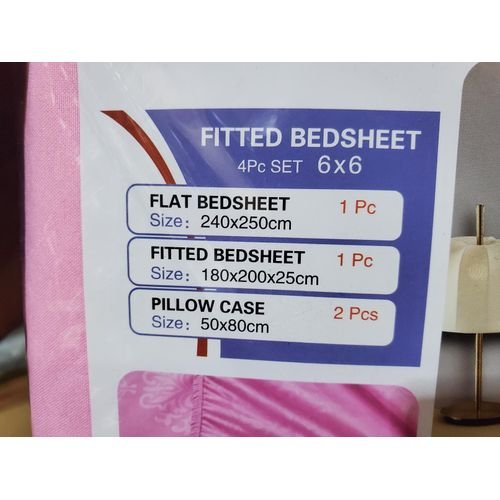 6x6 4Pcs Fitted Cotton BedsSheets (1 Fitted, 1 Flat bedsheet,  2 Pillowcases)-  White
