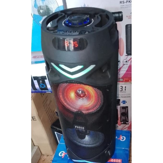 FQL- 6508, Rechargeable Portable Speaker With Bluetooth, FM Radio, USB Port DC 5v, Equalizer, AUX Input, TF Card, And Wired Microphone - Black