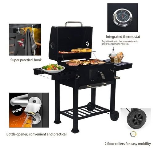 professional-Outdoor-charcoal-barbecue-grill-with-dual Side Shelves - Multicolor