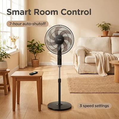 Midea 16-Inch Pedestal Stand Fan FS40-23MR – 3 Speeds, Remote Control, 50W