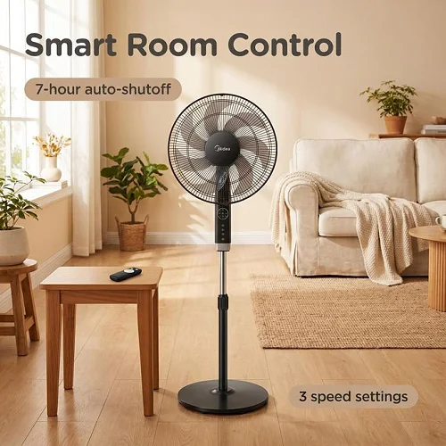 Midea 16-Inch Pedestal Stand Fan FS40-23MR – 3 Speeds, Remote Control, 50W