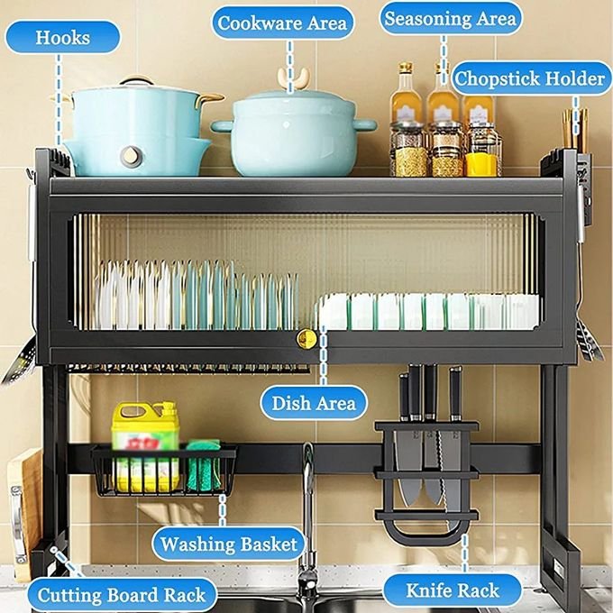 Over The Sink Dish Drying Rack Dish Drainer for Kitchen Storage & Organization – Black